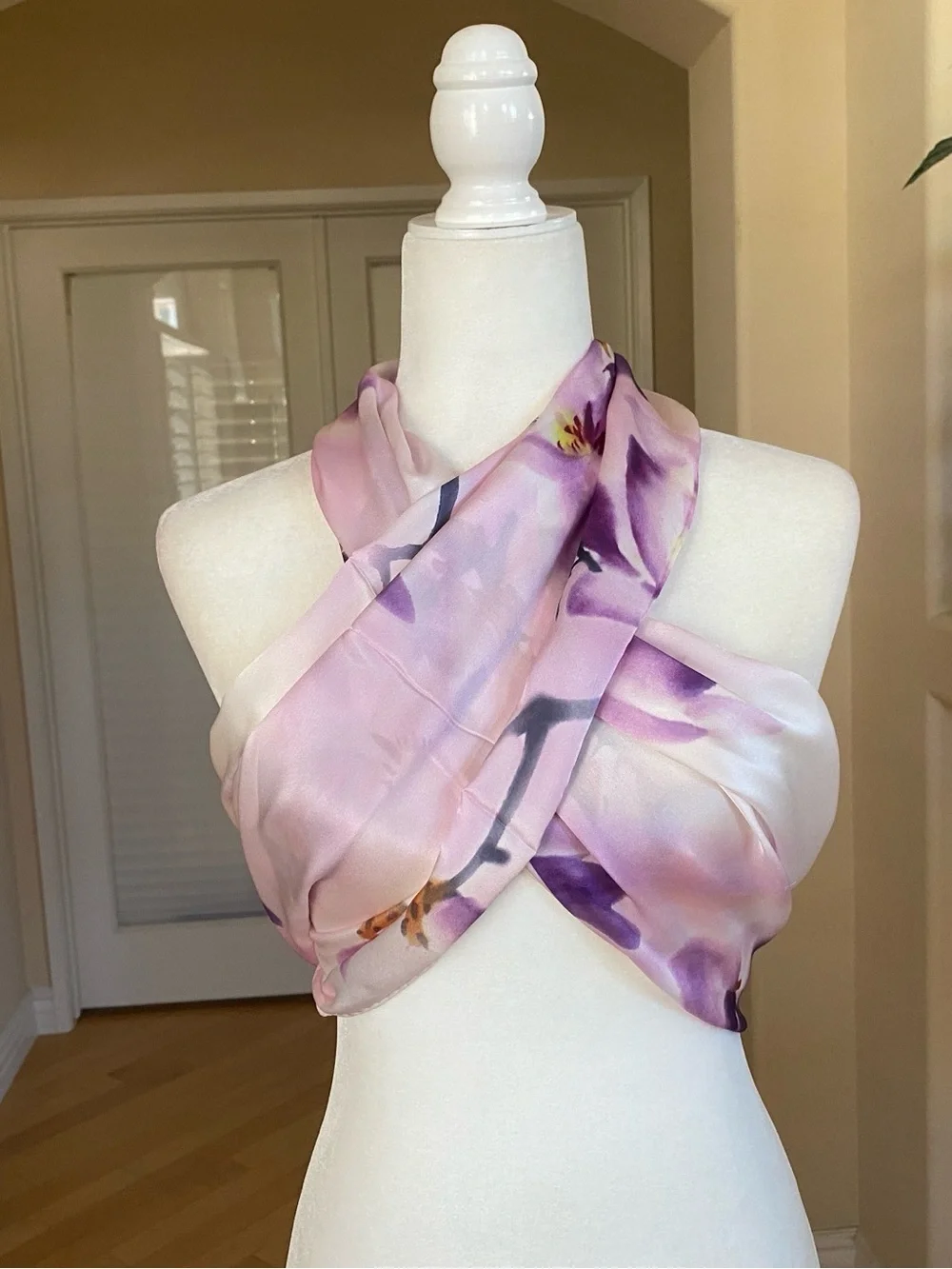 Handmade 100% Silk Lavender Floral Wrap Scarf Top